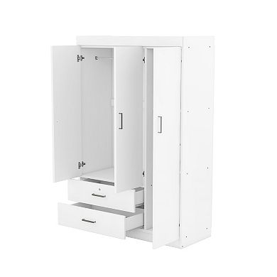 Pnronnc Freestanding 3 Door Wardrobe Armoire with Locking Drawer Bedroom Wardrobe