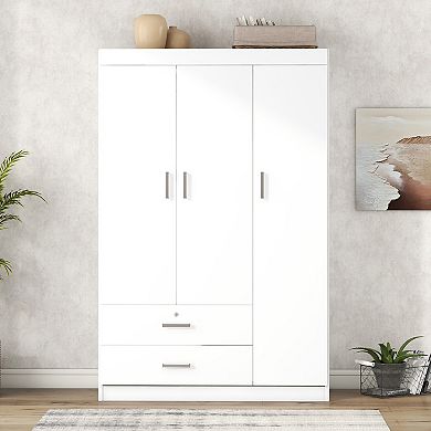 Pnronnc Freestanding 3 Door Wardrobe Armoire with Locking Drawer Bedroom Wardrobe
