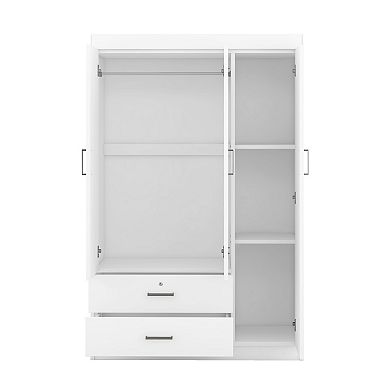 Pnronnc Freestanding 3 Door Wardrobe Armoire with Locking Drawer Bedroom Wardrobe