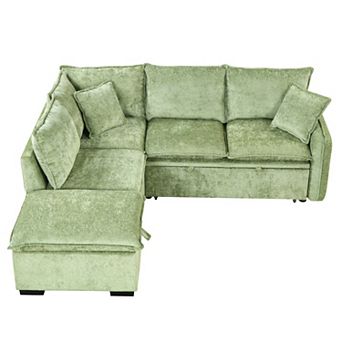 Pnronnc L Shaped Convertible Sofa Bed, Chenille Sectional Couch with Storage Ottoman and USB Ports