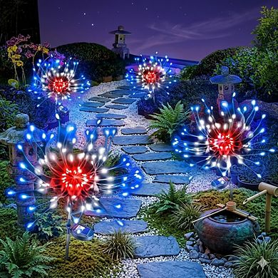 Waterproof Solar Lights Outdoor 120 LED Firework Beads 4 pack