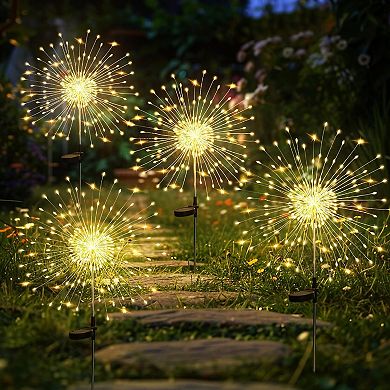 Waterproof Solar Lights Outdoor 120 LED Firework Beads 4 pack