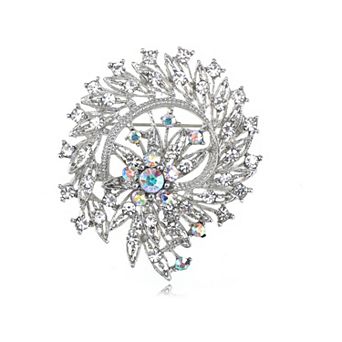 Flower Leaf Royal Bouquet Clear AB Crystal Rhinestone Wreath Holiday Pin Brooch