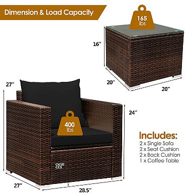 Costway 3PCS Patio Rattan Furniture Set Conversation Wicker Sofa Set w/Cushion Garden
