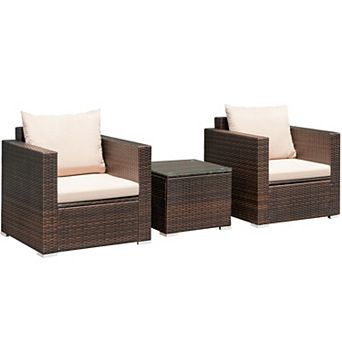 Costway 3 pc Patio Rattan Furniture Set Conversation Wicker Sofa Set w/Cushion Garden