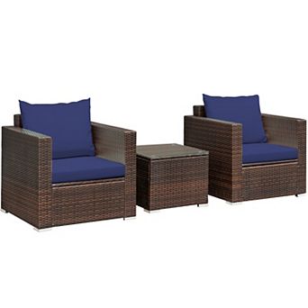Costway 3 pc Patio Rattan Furniture Set Conversation Wicker Sofa Set w/Cushion Garden