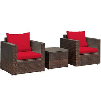 Costway 3 pc Patio Rattan Furniture Set Conversation Wicker Sofa Set w/Cushion Garden