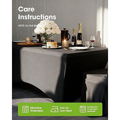 Fitted Black Tablecloth 2-Pack Wrinkle-Free Stretch Rectangular Cover