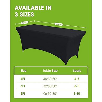 Fitted Black Tablecloth 2-Pack Wrinkle-Free Stretch Rectangular Cover