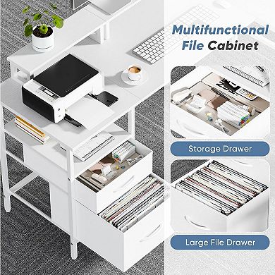 YIORTWO L Shaped Desk with Power Outlet & Monitor Stands, Computer Desk with Drawer