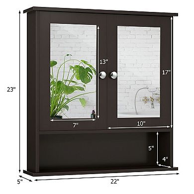 Double Door Wall Cabinet with Mirrors and Adjustable Shelf for Bathroom