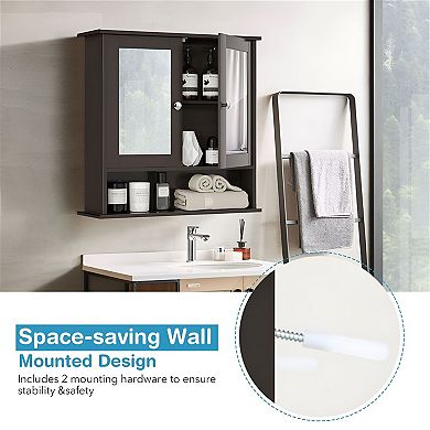 Double Door Wall Cabinet with Mirrors and Adjustable Shelf for Bathroom