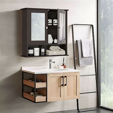 Double Door Wall Cabinet with Mirrors and Adjustable Shelf for Bathroom
