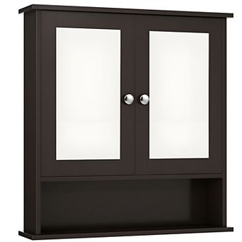 Double Door Wall Cabinet with Mirrors and Adjustable Shelf for Bathroom