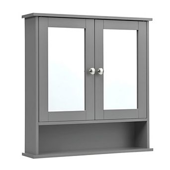 Double Door Wall Cabinet with Mirrors and Adjustable Shelf for Bathroom