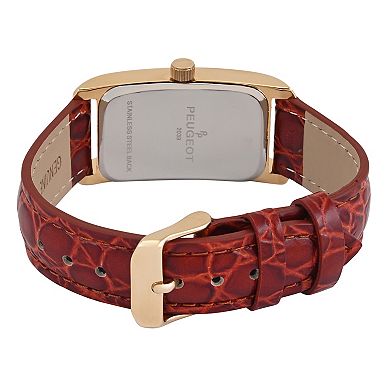 Peugeot Mens 38x24mm Gold Contour Case Remote Sweep Leather watch