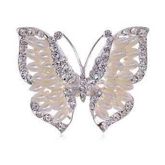 Silvery Tone Opal Like Stones Majestic Butterfly Statement Fashion Pin Brooch