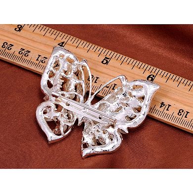 Silvery Tone Opal Like Stones Majestic Butterfly Statement Fashion Pin Brooch