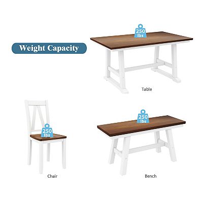 Pnronnc 6-Piece Wooden Dining Set, Farmhouse Kitchen Table Set with Bench and 4 Chairs