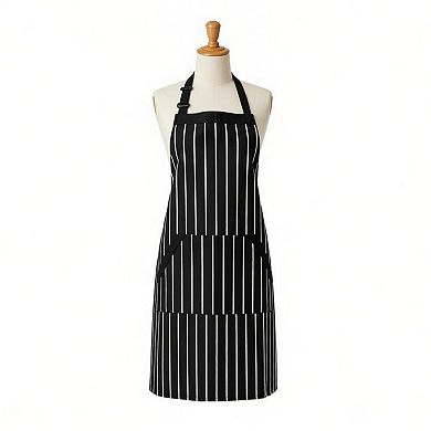 Striped Kitchen Apron Cotton Blend Adjustable Neck Apron with Pockets Chef Cooking Server Apron