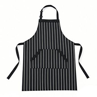 Striped Kitchen Apron Cotton Blend Adjustable Neck Apron with Pockets Chef Cooking Server Apron