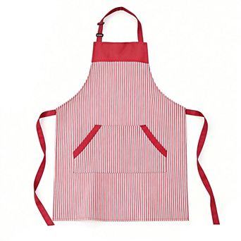 Striped Kitchen Apron Cotton Blend Adjustable Neck Apron with Pockets Chef Cooking Server Apron