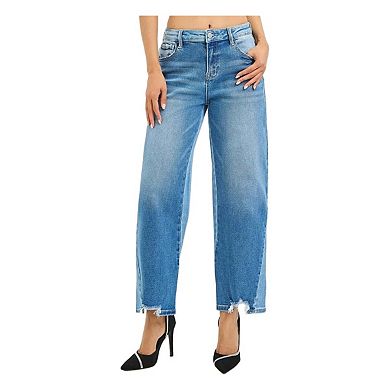 RISEN Full Size Slouchy Cropped Barrel Jeans with Contrast Wash Plus Size
