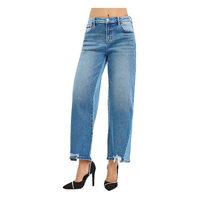 RISEN Full Size Slouchy Cropped Barrel Jeans with Contrast Wash Plus Size