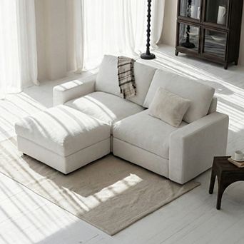 81" Modular Loveseat Sofa with Ottoman, Deep Seat White Cloud Couch for Living Room