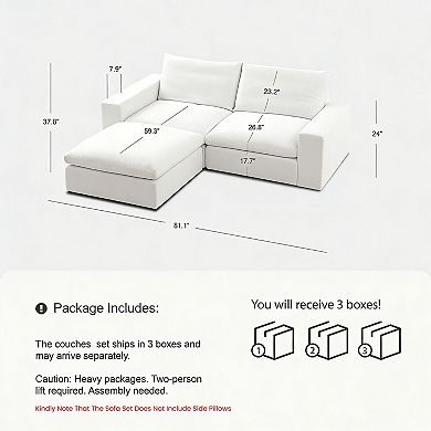 81" Modular Loveseat Sofa with Ottoman, Deep Seat White Cloud Couch for Living Room