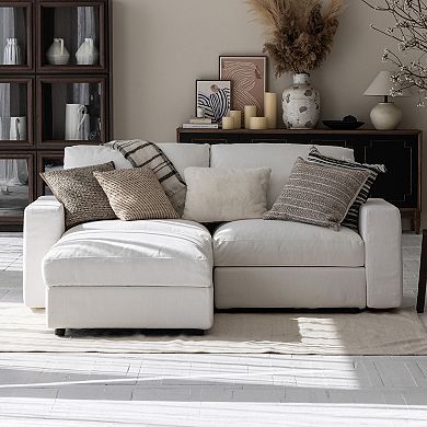 81" Modular Loveseat Sofa with Ottoman, Deep Seat White Cloud Couch for Living Room
