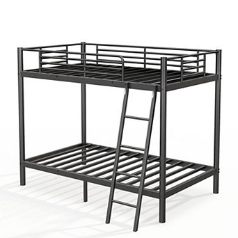 Metal Bunk Bed Twin Over Twin, Safety Ladder & Guardrail for Dorm Bedroom Guest Room(Black, Twin)