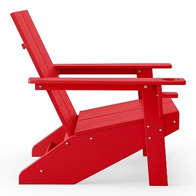 Outdoor HDPE Modern Adirondack Chair with Cup Holder