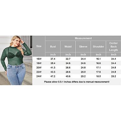 Zeagoo Women's Plus Size Glitter Mesh Mock Neck Long Sleeve Slim Club Top