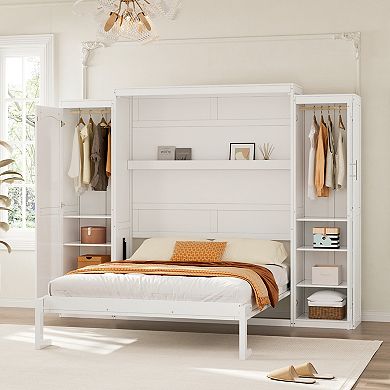 Pnronnc Full Size Wall Bed Murphy Bed Cabinet with Storage Wardrobes & Shelf for Bedroom Guest Room