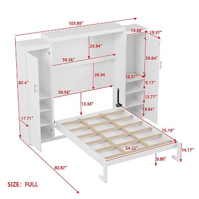 Pnronnc Full Size Wall Bed Murphy Bed Cabinet with Storage Wardrobes & Shelf for Bedroom Guest Room