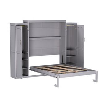 Pnronnc Full Size Wall Bed Murphy Bed Cabinet with Storage Wardrobes & Shelf for Bedroom Guest Room