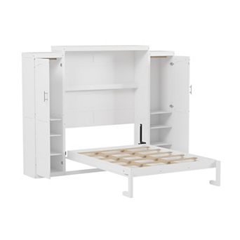 Pnronnc Full Size Wall Bed Murphy Bed Cabinet with Storage Wardrobes & Shelf for Bedroom Guest Room