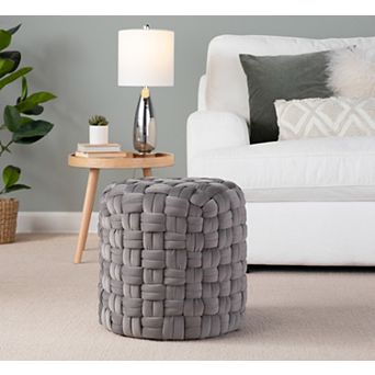 Loheer Handwoven Velvet Round Ottoman Foot Stool