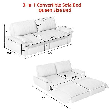 Pnronnc Velvet Loveseat Sofa, Convertible Sofa Bed Queen Pull Out 3-in-1 Sleeper Sofa