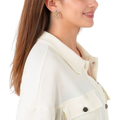 Gold-Plated Heart Drop Fashion Earrings with Crystal Stud Accents