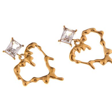 Gold-Plated Heart Drop Fashion Earrings with Crystal Stud Accents