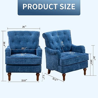 Upholstered Accent Chair with Fabric and Rubber Wood Frame for Living Room