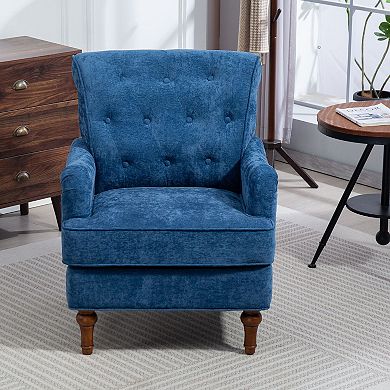 Upholstered Accent Chair with Fabric and Rubber Wood Frame for Living Room