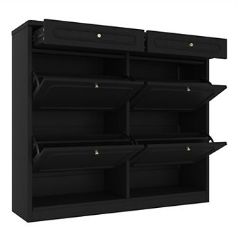 Wooden Shoe Cabinet, Shoe Rack with 4 Flip Drawers and 2 Storage Drawers for Entryway, Hallway