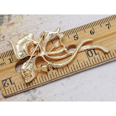 Royal Chic Golden Tone Silver Violet Enamel Rhinestone Flower Pin Brooch