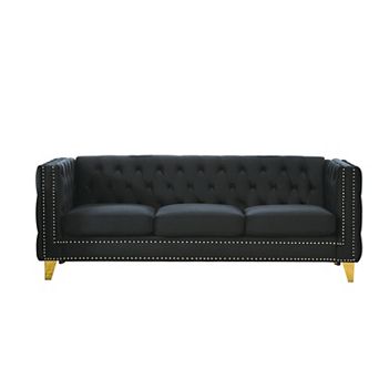 Pnronnc Modern Velvet Upholstered Buttons Sofa Couch, 3 Seat Tufted Couch with Metal Legs