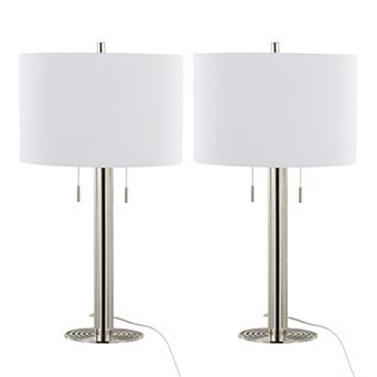 Loheer Contemporary Metal Table Lamp Set with Linen Shade, 29.25 in