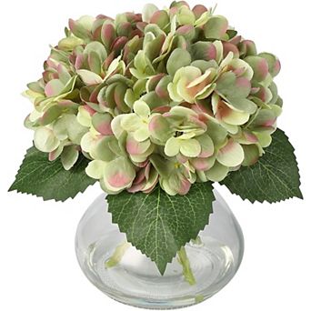 Artificial Hydrangea Flowers with Glass Vase & Fake Water - Faux Hydrangea for Home Decor