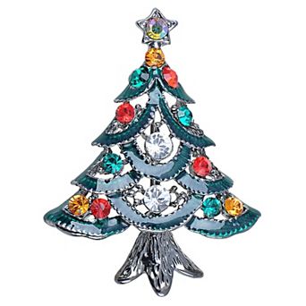 Merry Christmas Colorful Crystal Rhinestone Daisy Flower Pine Tree Pin Brooch